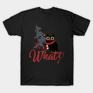 Cat What Humor Christmas Horror Suspicious Cat Xmas Tree T-Shirt